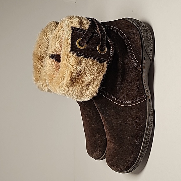 BareTraps Legend Booties Ankle Boot Brown Suede Leather Side Zipper Faux Fur 11M - Picture 7 of 16